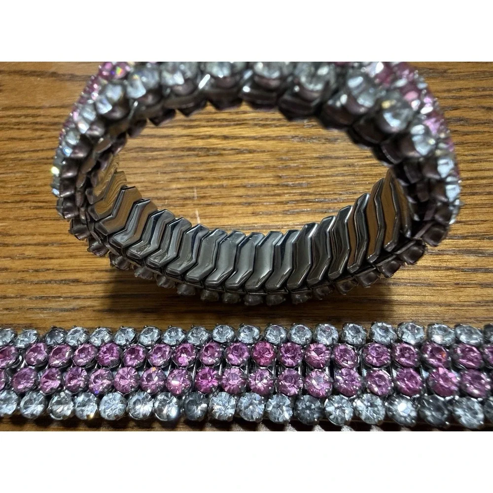 Art Deco Style Pink Clear Rhinestone Expansion Choker Necklace & Bracelet USA